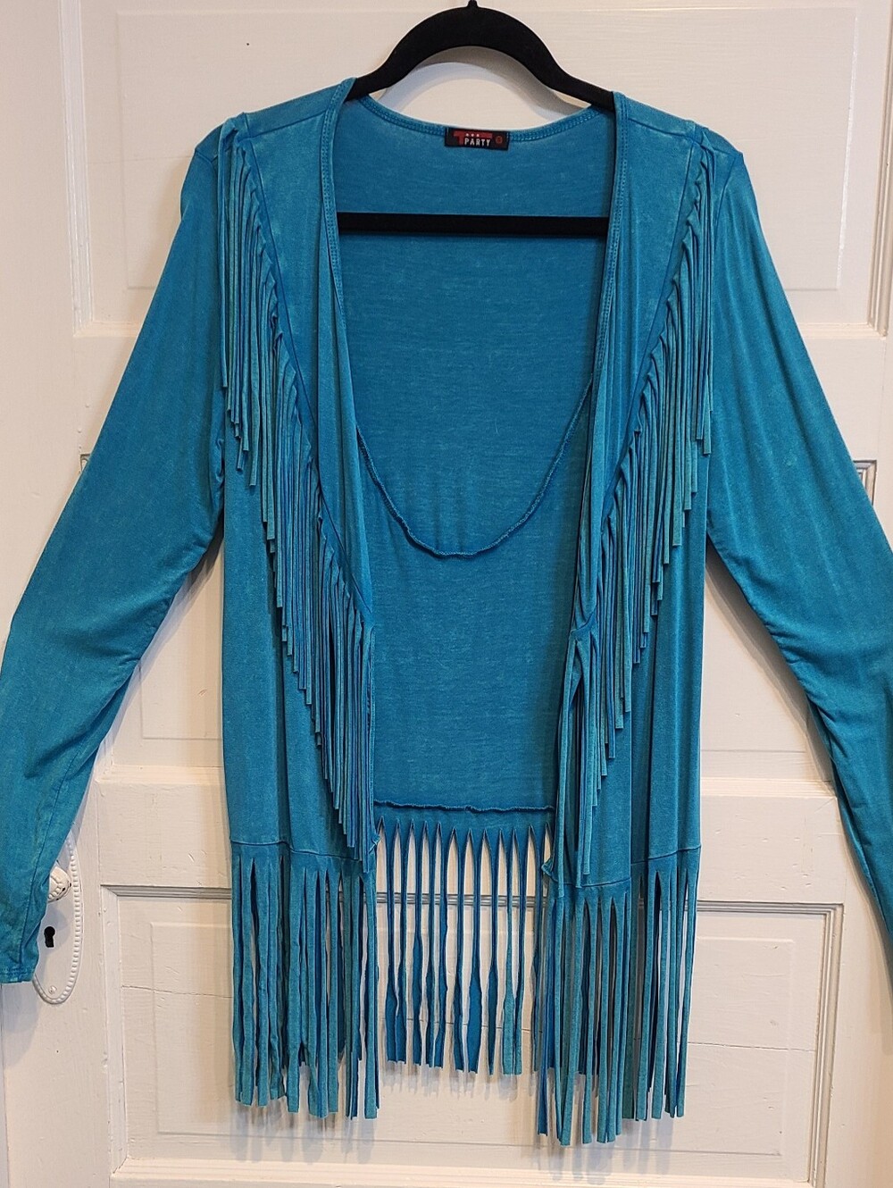 Turquoise T Party Brand Fringe Open-Front Women's Jacket Size Sm